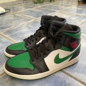 green and white mid air jordan 1s
